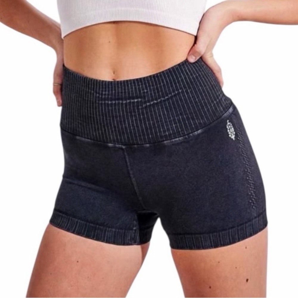 Free people good karma washed black running shorts